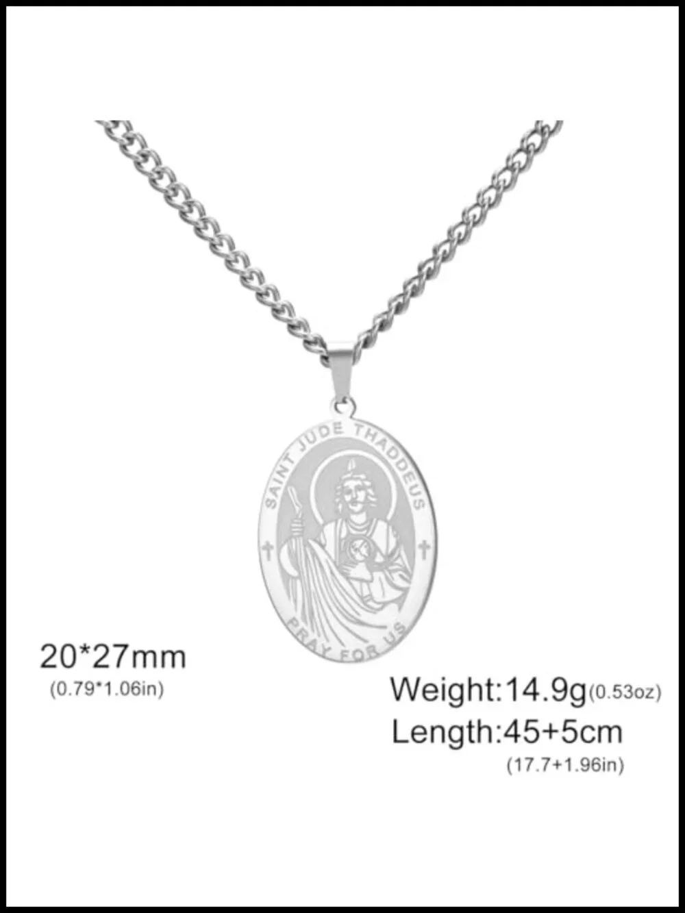 St. Jude Pendant Necklace Stainless Steel Religious Medal Patron Saint